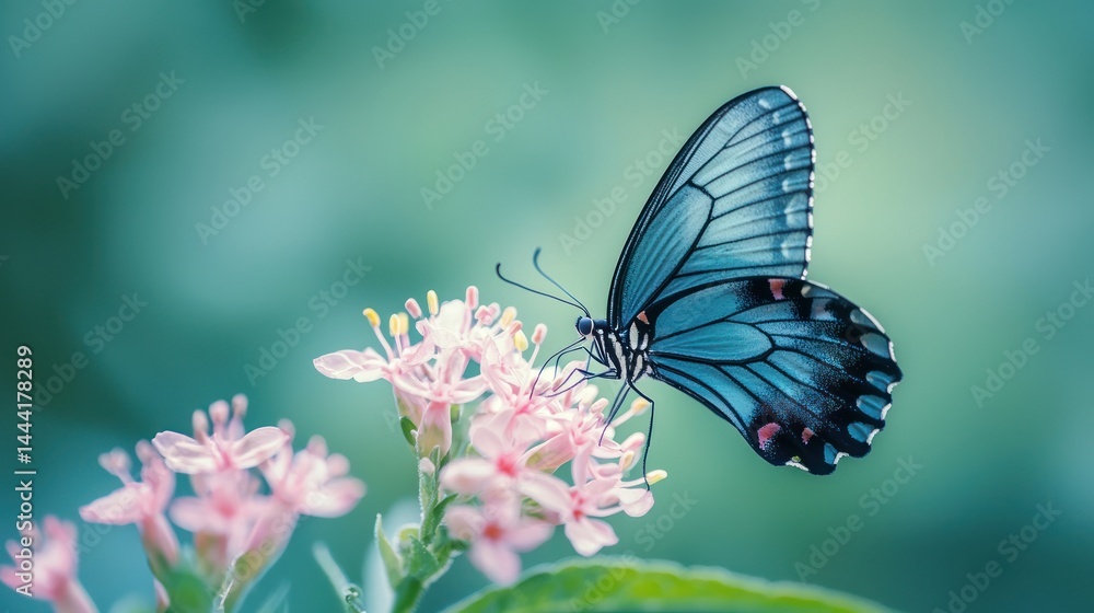 Close-up of a butterfly perched on a flower. Close-up of a butterfly perched on a flower.