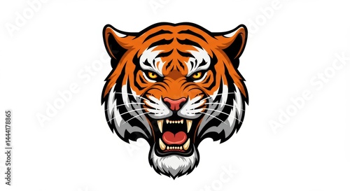 Fierce tiger head illustration roaring with sharp teeth for sports logo design or mascot