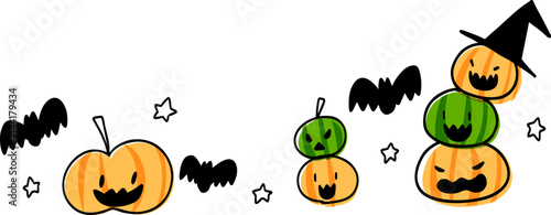 ハロウィンのジャックオランタンの手描きカラーイラストセット