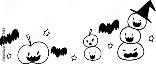 ハロウィンのジャックオランタンの手描きモノクロイラストセット
