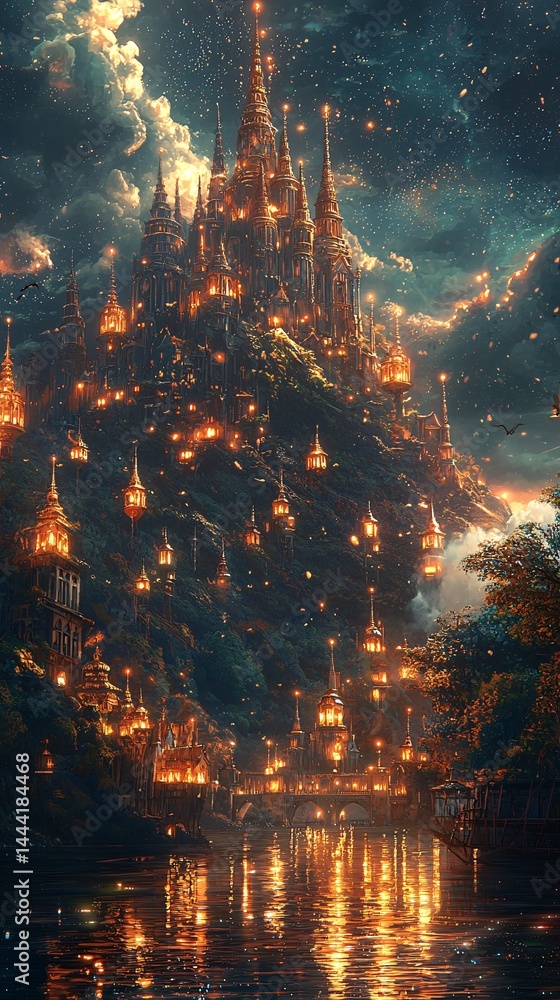 A castle brightly lit at night A castle brightly lit at night