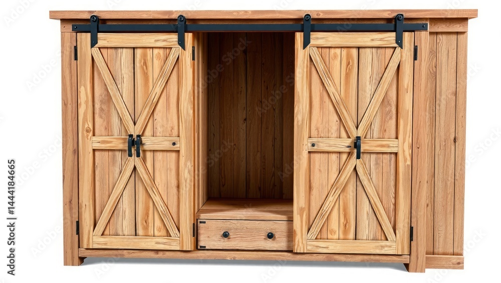 Rustic Wardrobe with Barn Door Design, Distressed Wood, Country Style Furniture