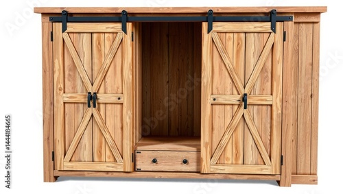 Obraz na płótnie Rustic Wardrobe with Barn Door Design, Distressed Wood, Country Style Furniture w salonie