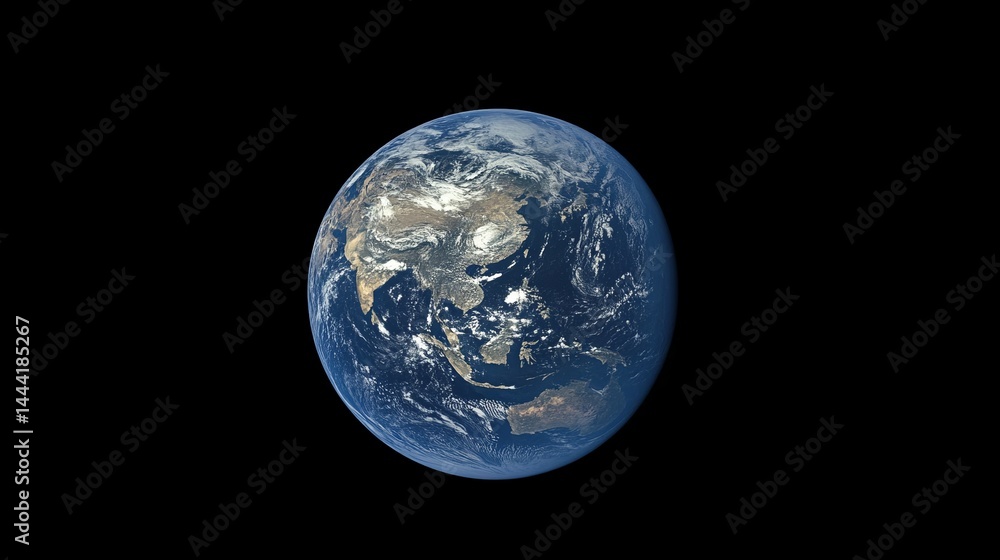 Stunning detailed view of planet earth from space showing asia and surrounding oceans map blue land Stunning detailed view of planet earth from space showing asia and surrounding oceans map blue land