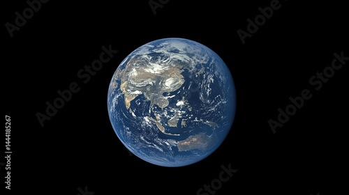 Fototapeta Naklejka Na Ścianę i Meble -  Stunning detailed view of planet earth from space showing asia and surrounding oceans map blue land