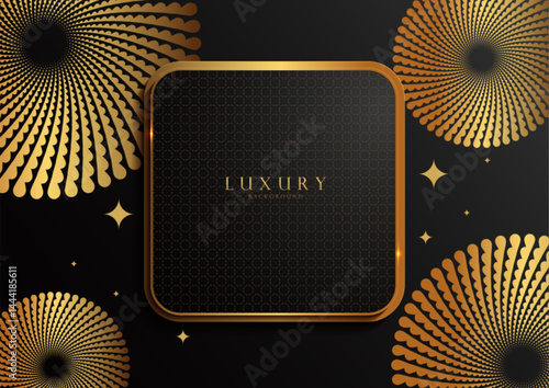 Luxury black and gold square frame and circle mandala background. Premium web template. Intricate Islamic circle design. Diwali festival. Vector art. Not generated by AI.