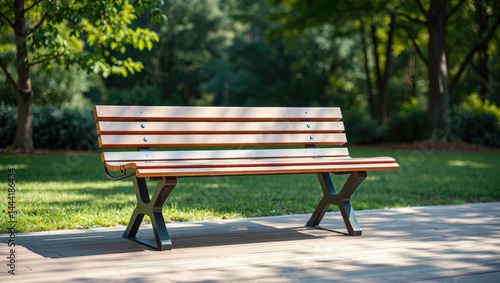 Obraz na płótnie Tranquil Park Bench - Outdoor Relaxation and Copy Space w salonie