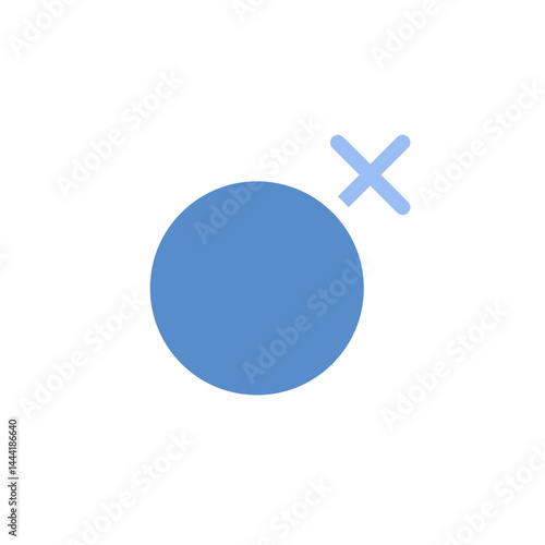 Minimalist rendering of a blue circle with a blue cross indicating cancellation