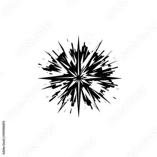 Abstract Burst in Grayscale - Dynamic Star Shape, Isolated Design