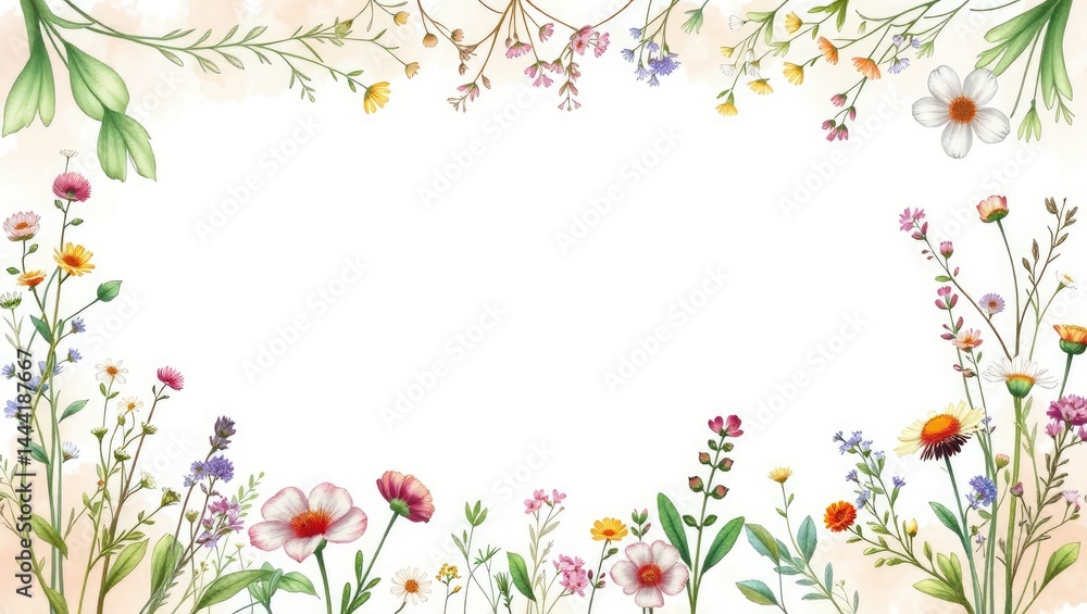 Watercolor Herb & Wildflower Frame - Vintage Design for Labels & Cards