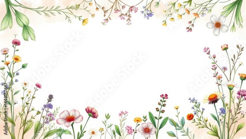 Obraz na płótnie Watercolor Herb & Wildflower Frame - Vintage Design for Labels & Cards w salonie