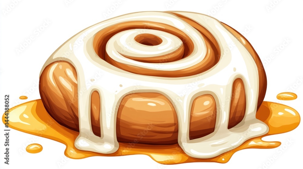 Obraz premium Delicious cinnamon roll, glazed and drizzled with syrup