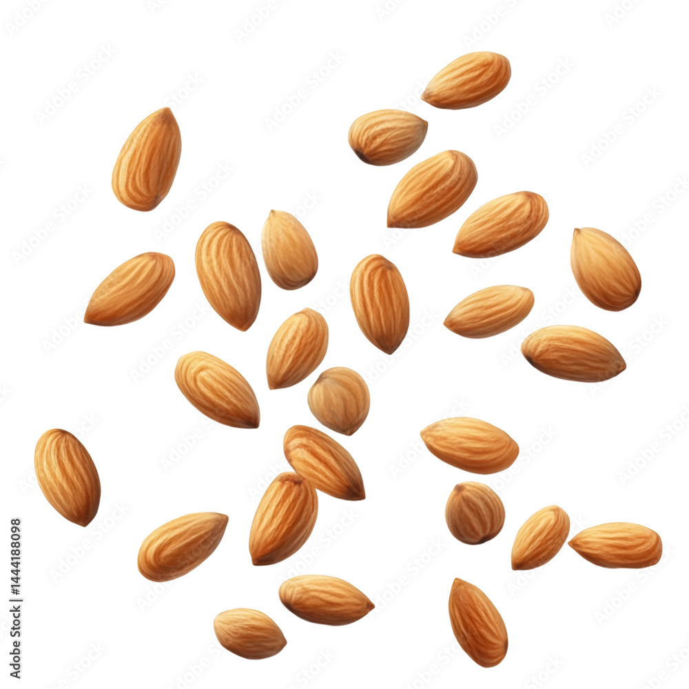 almond flying isolated on transparent background Generative Ai. almond flying isolated on transparent background Generative Ai.