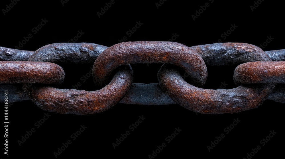 Fototapeta premium Rusty metal chain links against a black background