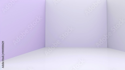Geometric interior room with lavender and soft white walls with shining floor