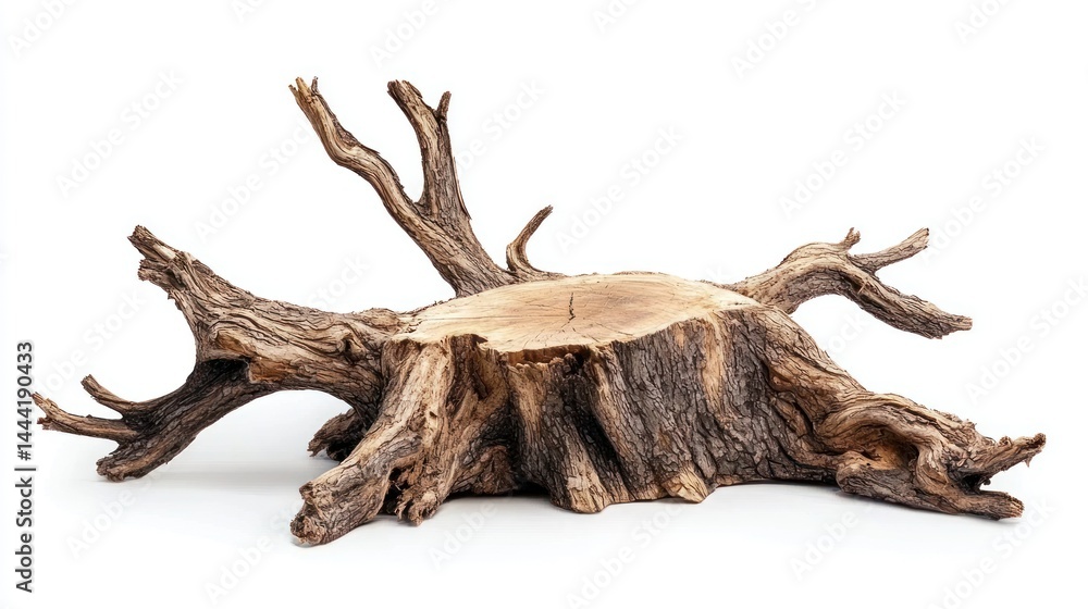 Dead tree stump with few remaining branches on white background. Dead tree stump with few remaining branches on white background.