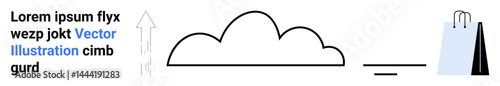Cloud with upward arrow symbolizing progress beside two shopping bags. Ideal for technology, growth, progress, e-commerce, innovation, business, simple landing page