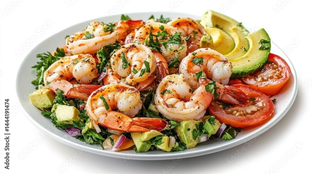 Delicious shrimp salad with avocado and tomato Delicious shrimp salad with avocado and tomato