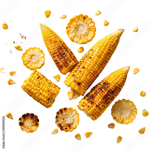 Grilled Corn on the Cob with Kernels and Pieces, Perfect for Summer Barbecues and Picnics on transparent background