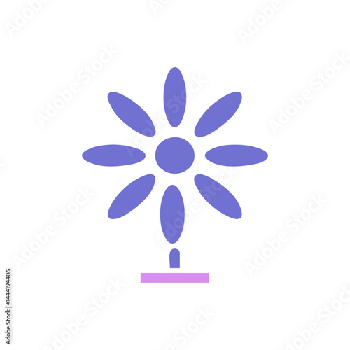 Abstract purple flower icon with smooth petals and minimalist design scheme