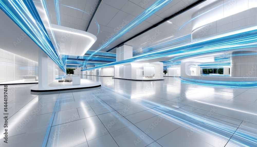 Obraz premium Futuristic interior with glowing lines and curves.