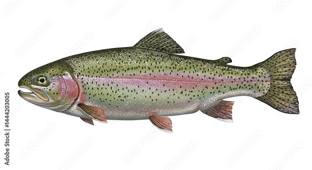 Obraz premium Illustration of Rainbow Trout Isolated on White Background