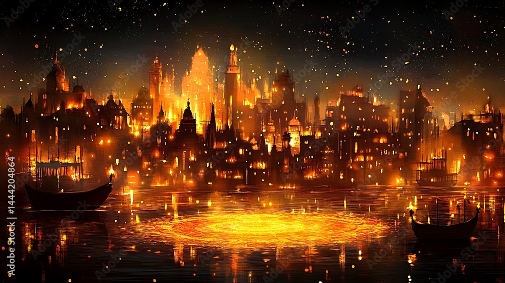 Fototapeta premium Burning cityscape night view