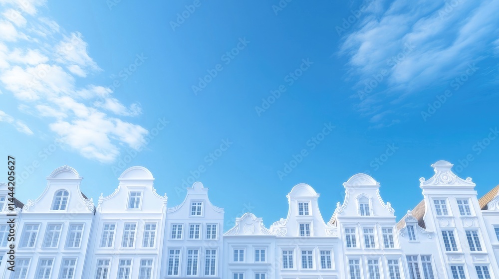 Fototapeta premium White historical buildings under a vibrant blue sky. Rows of charming, classic European architecture