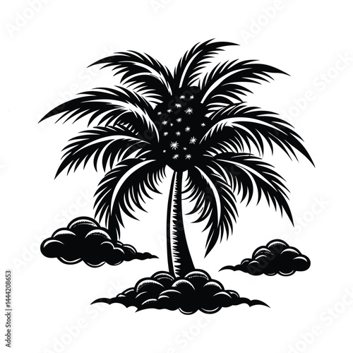 Palm Tree with Fantasy Clouds Silhouette