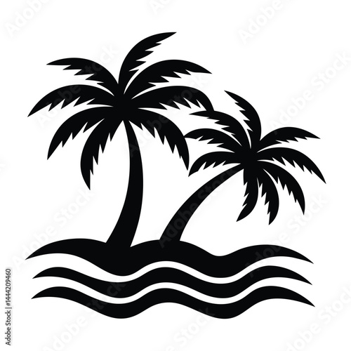 Palm Trees and Ocean Waves Silhouette