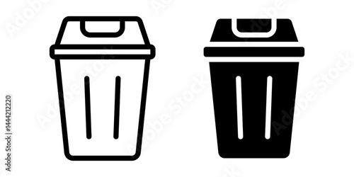 Vector isolated Dustbin icon set in black outline and fill