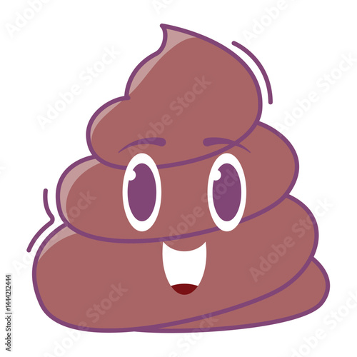 Kawaii poop character line icon with thin strokes and pastel colors. Features a cute, smiling face with playful details. Perfect for fun stickers, quirky designs, and digital illustrations.