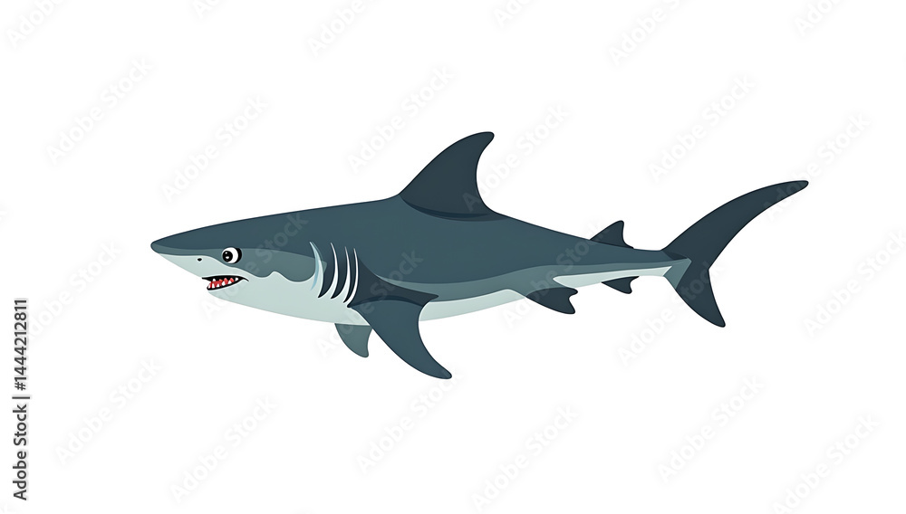 Naklejka premium cartoonize Great White Shark side View Isolated on white background