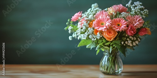 Vibrant Bouquet of Gerbera Daisies and Roses in a Glass Vase