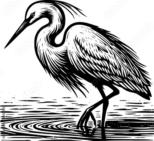 Great white egret emblem, mascot head silhouette, sport logotype. Template for business or t-shirt design. Vector. EPS 10 version.