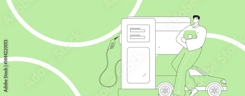 Vector Internet operation hand-drawn illustration of people getting discounts for refueling their cars
