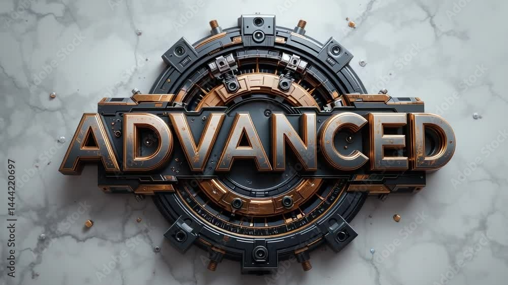 Industrial style futuristic display with metallic advanced typography design