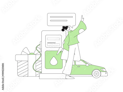 Vector Internet operation hand-drawn illustration of people getting discounts for refueling their cars
