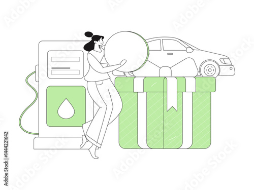 Vector Internet operation hand-drawn illustration of people getting discounts for refueling their cars

