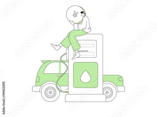 Vector Internet operation hand-drawn illustration of people getting discounts for refueling their cars
