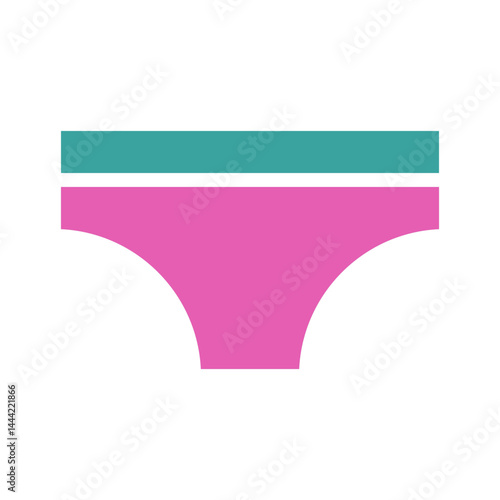 Minimalist depiction of pink panties with green stripes on white backdrop