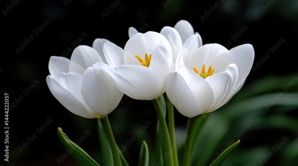 Obraz premium Close-up of three pristine white tulips