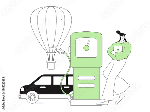 Vector Internet operation hand-drawn illustration of people getting discounts for refueling their cars
