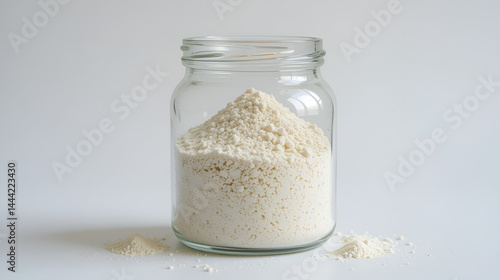 Organic flour in glass jar isolated on white