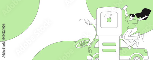 Vector Internet operation hand-drawn illustration of people getting discounts for refueling their cars
