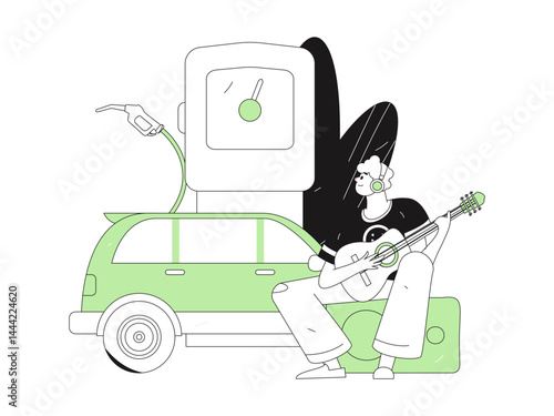 Vector Internet operation hand-drawn illustration of people getting discounts for refueling their cars
