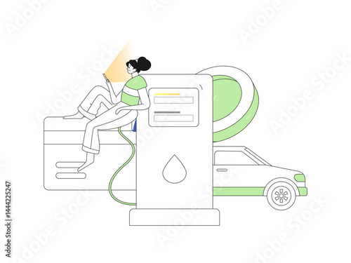 Vector Internet operation hand-drawn illustration of people getting discounts for refueling their cars
