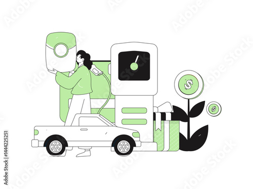 Vector Internet operation hand-drawn illustration of people getting discounts for refueling their cars
