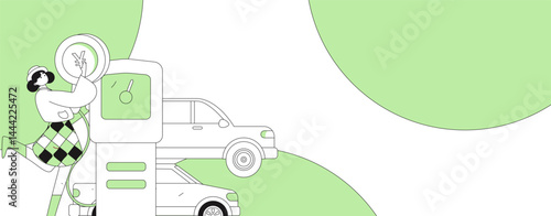 Vector Internet operation hand-drawn illustration of people getting discounts for refueling their cars
