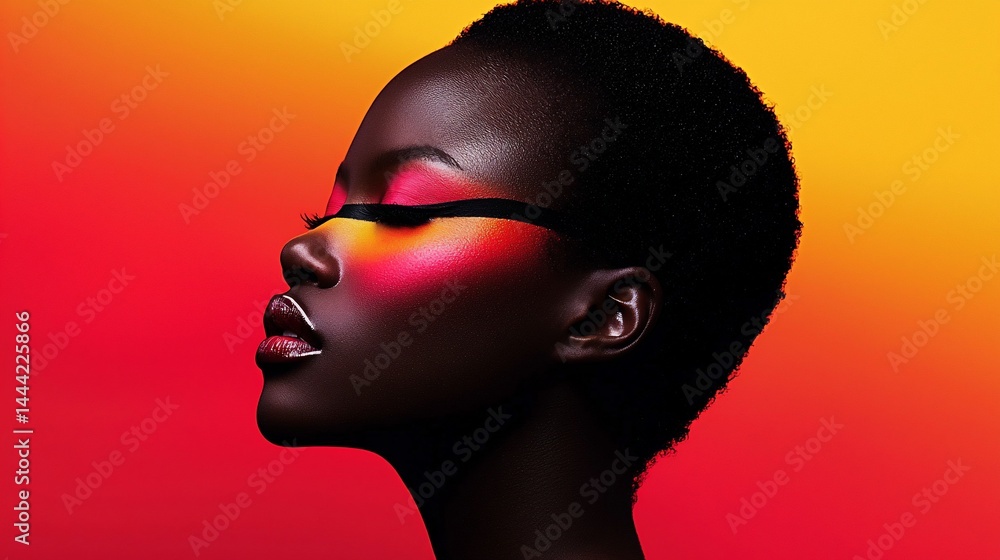 Bold, vibrant makeup artistry on a dark-skinned woman Bold, vibrant makeup artistry on a dark-skinned woman